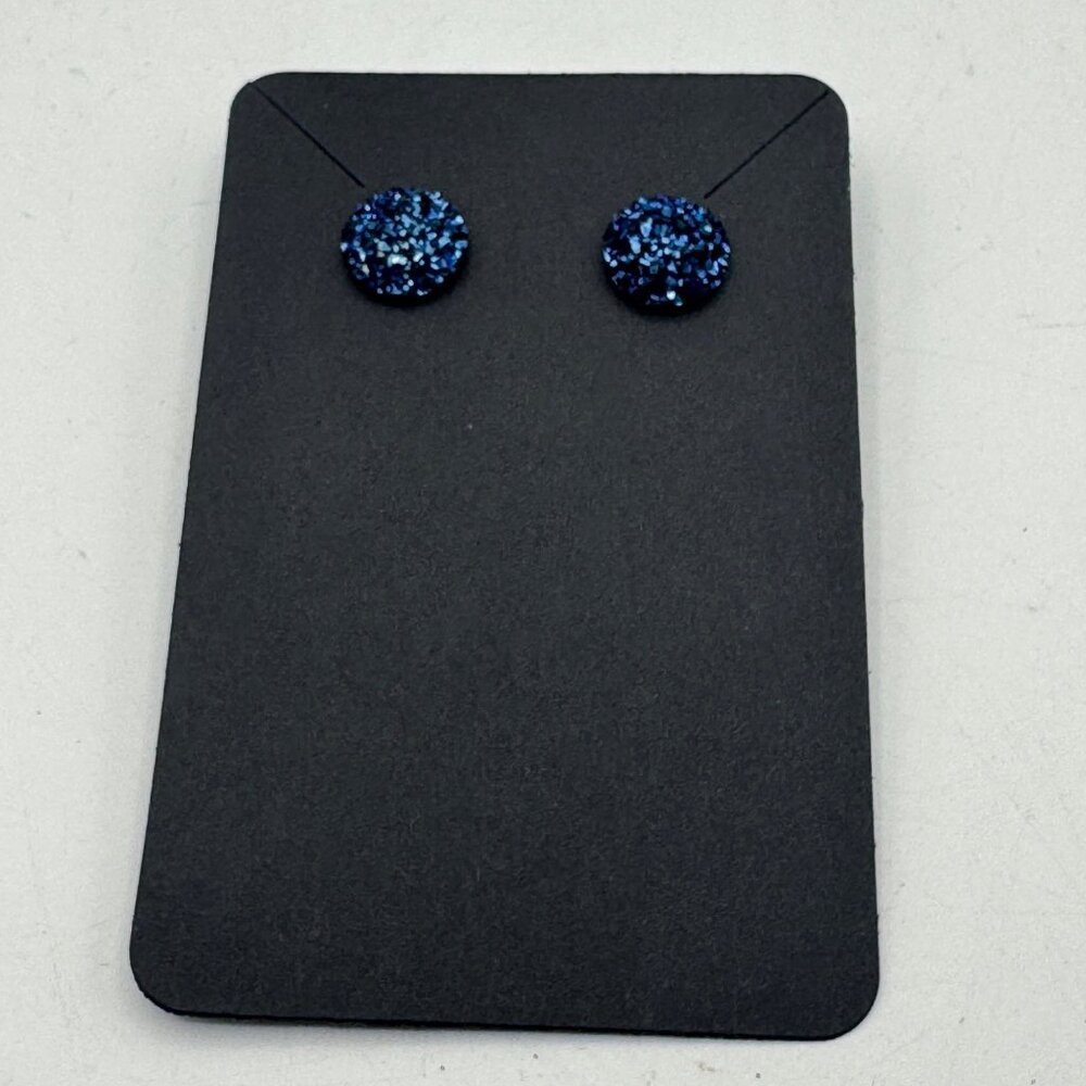 Blue Glitter Resin Round Stud Earrings